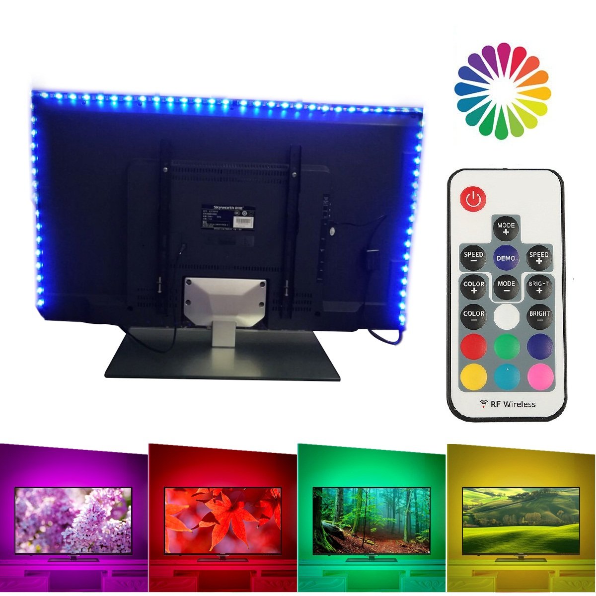 LUXJET TV Backlight LED Light Strip with Remote, 6.56ft (4x50cm), USB Powered, RGB Color Changing for 40-60in HDTV,Desktop PC Monitor,Home Theater, Under Cabinet,Showcase Decoration