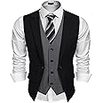 COOFANDY Men's Layered Suit Vest Business Dress Vests Formal Wedding Waistcoat Slim Fit