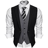 COOFANDY Men's Layered Suit Vest Business Dress Vests Formal Wedding Waistcoat Slim Fit