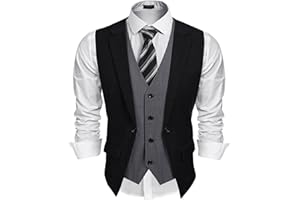 COOFANDY Men's Layered Suit Vest Business Dress Vests Formal Wedding Waistcoat Slim Fit
