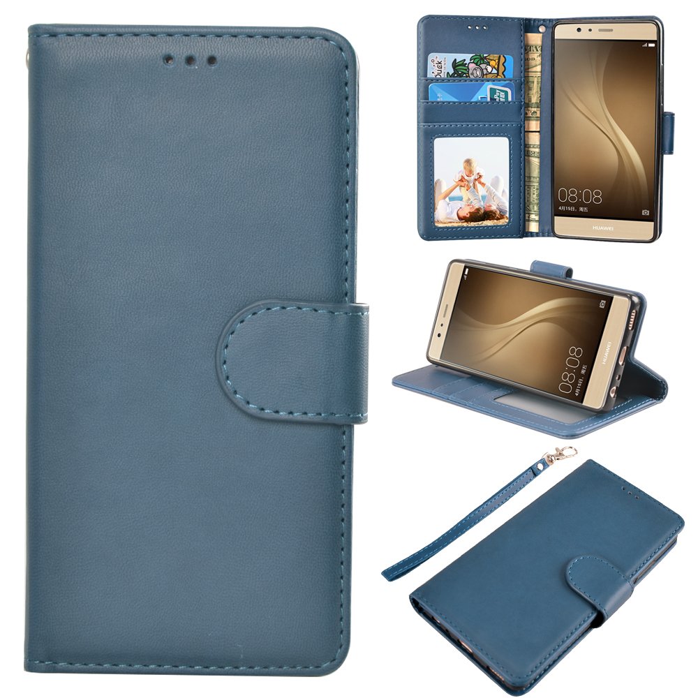 Huawei P9 Case, MagicSky Wallet Case Folio Flip Premium PU Leather Case Cover with Card Holder Slot Pockets, Wrist Strap, Magnetic Closure For Huawei P9 - Blue