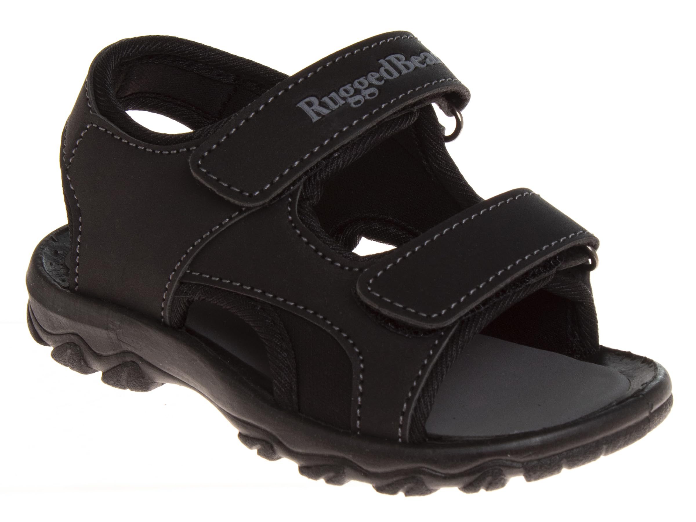 Rugged Bear Kids Boys Girls Open-Toe Outdoor Sport Water Sandals – beach pool slide adjustable strap shoes athletic summer, Black Nubuck (3 Medium, Big Kid)