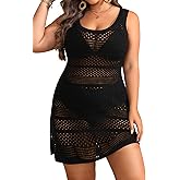 Talisea Plus Size Swimsuit Cover Up - Crochet Knit Swimwear Bathing Suit Bikini Coverups Summer Sleeveless Slit Dress Women
