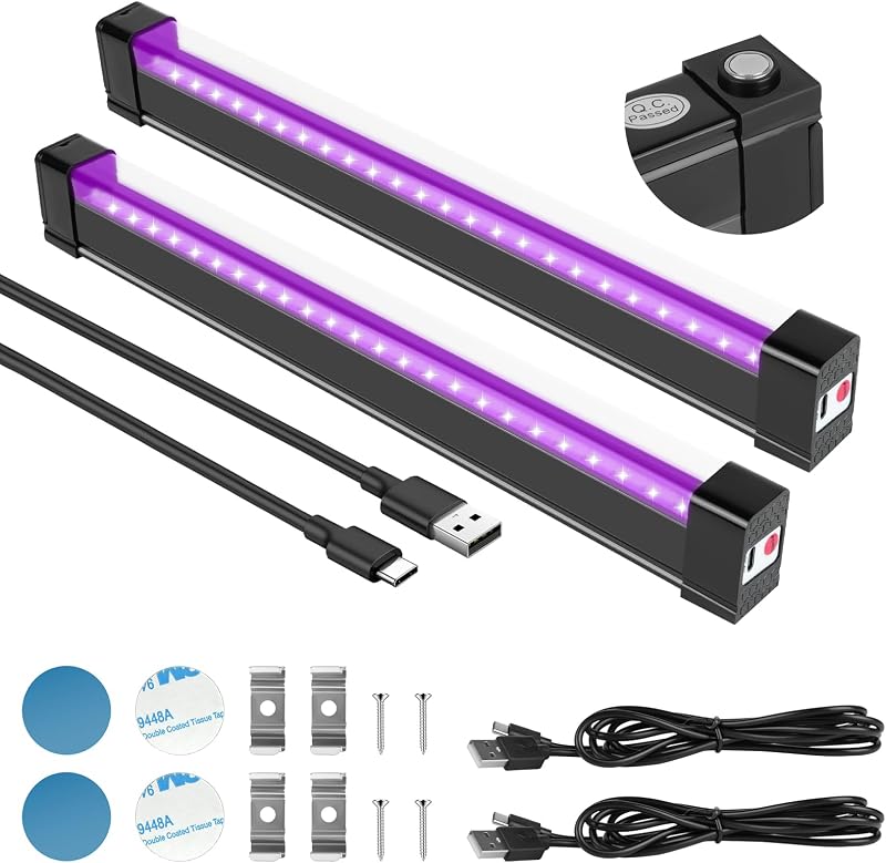 URAQT 2 Pack UV LED Black Light Bar 10W USB 395-400nm Halloween Party