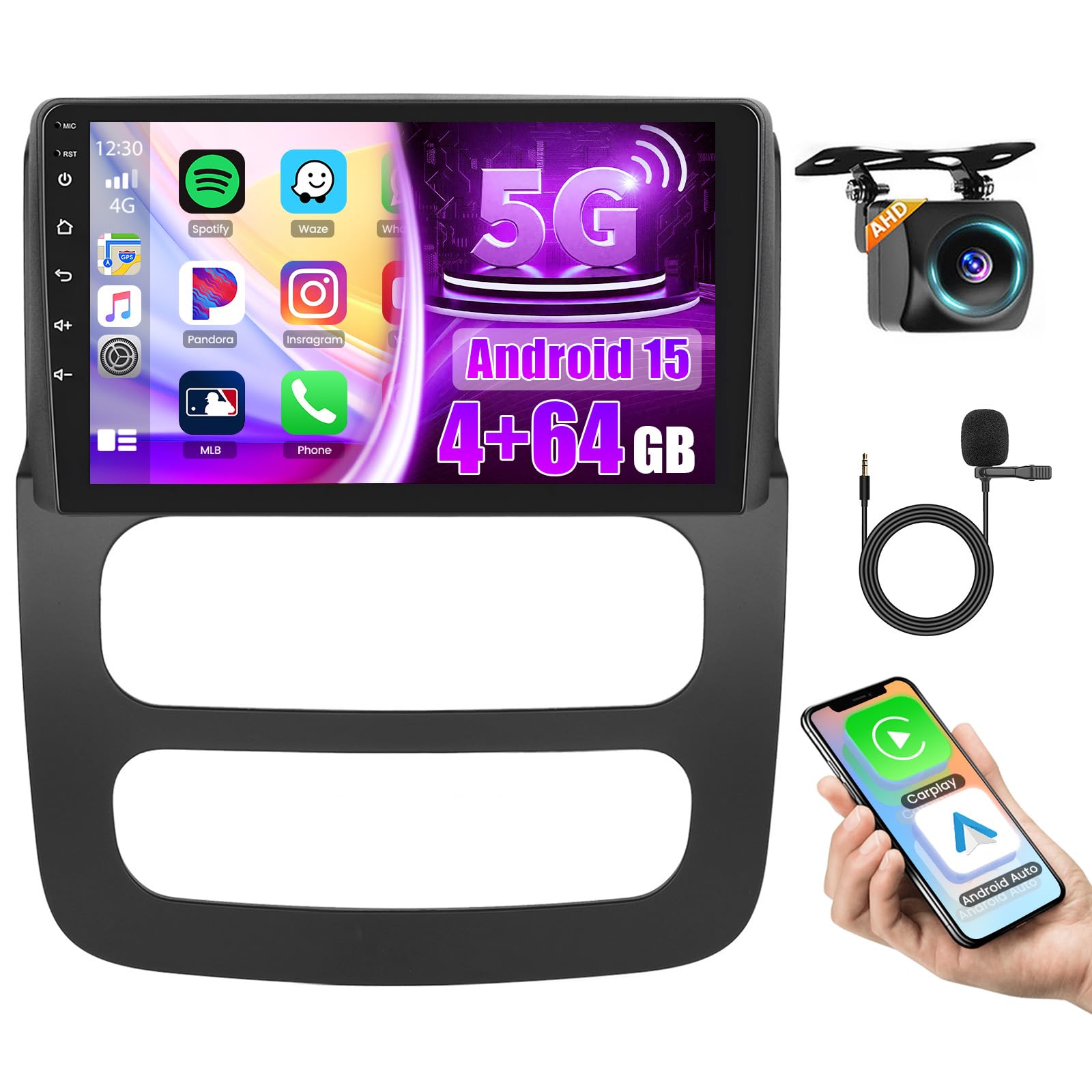 Photo 1 of Hikity 4+64G for Dodge RAM 1500/2500/3500 2002-2005 (LHD) Car Radio Stereo, 9" Touch Screen Radio with Wireless Carplay, Android Auto, GPS Navigation, WiFi, Bluetooth, AI DSP, FM + AHD Backup Camera
