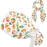 Scrub Caps Women Nursing Hats Peach Fruits with Buttons Ponytail Working Adjustable Pouch Tie Back