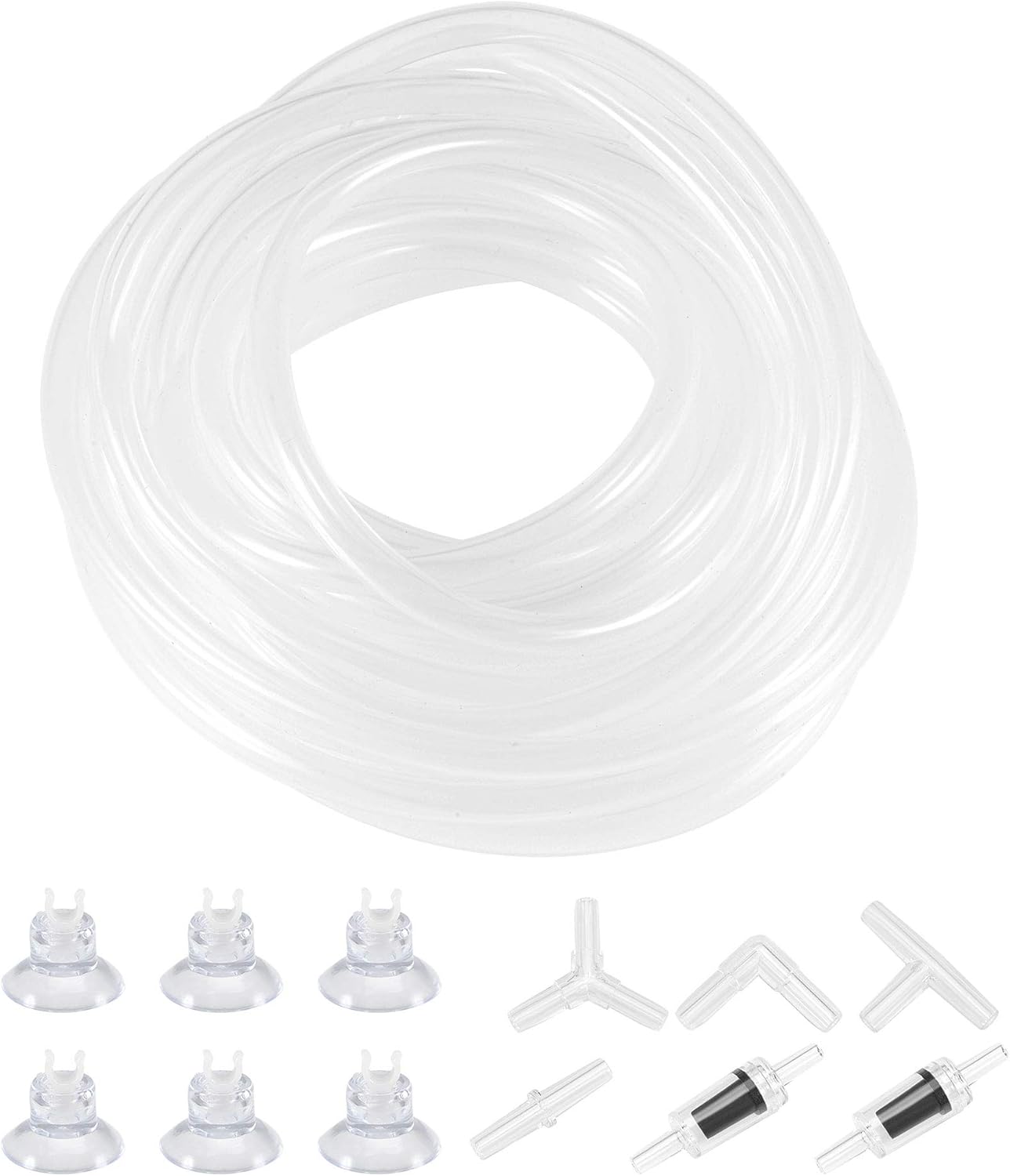 sourcing map Silicone Tubing 4mm ID 6mm(1/4") OD 10m Aquarium Pump Hose Rubber Tube Clear with Check Valves, Suction Cups, Connectors