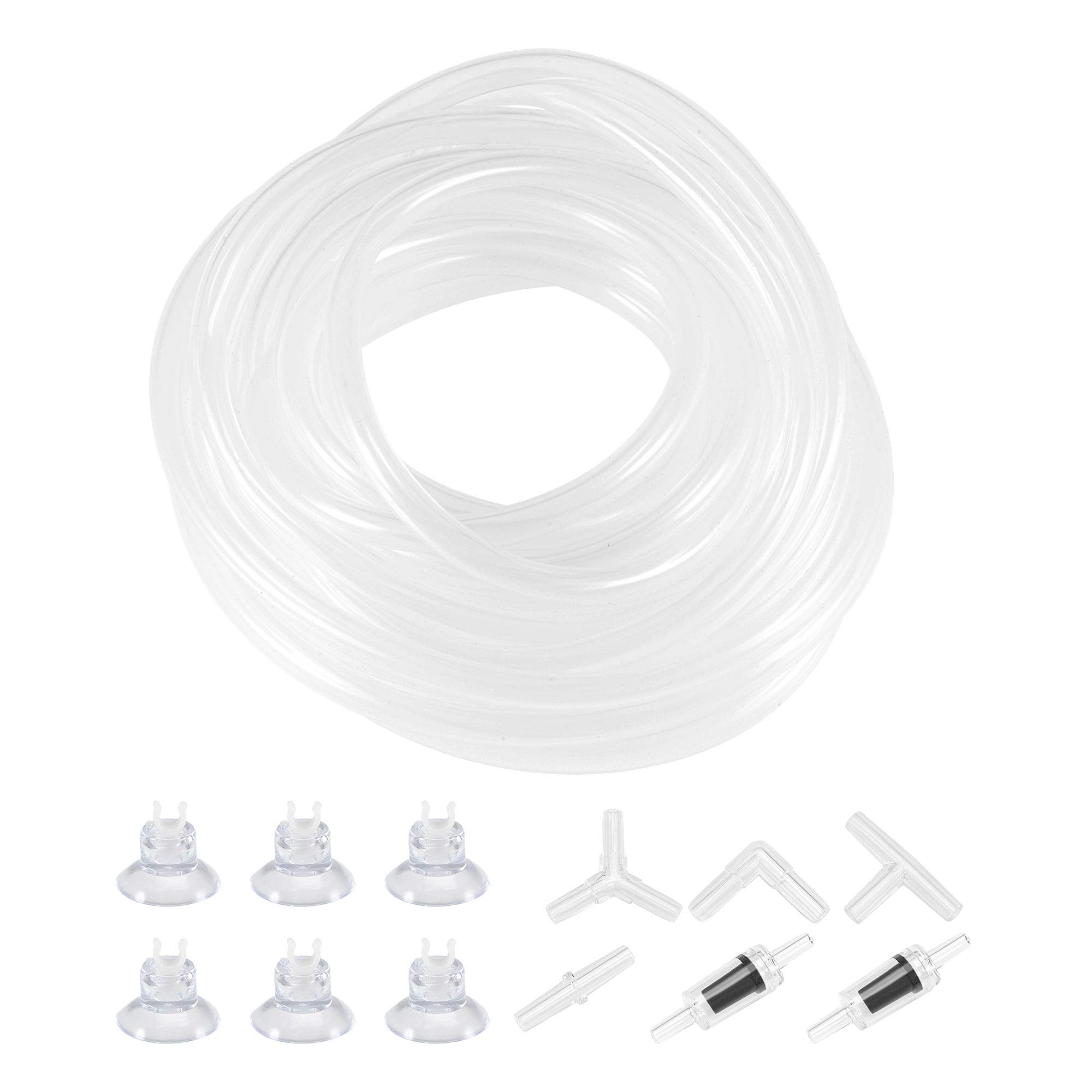 sourcing map Silicone Tubing 4mm ID 6mm(1/4") OD 10m Aquarium Pump Hose Rubber Tube Clear with Check Valves, Suction Cups, Connectors