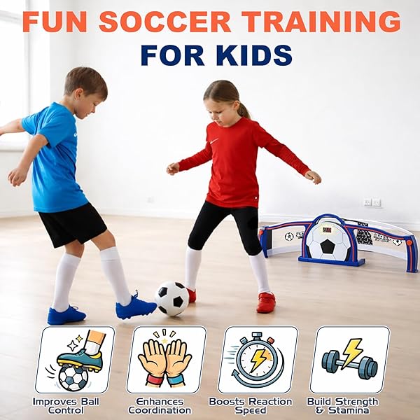 DREAMON KIDS SOCCER TRAINER – INDOOR SOCCER TRAINING EQUIPMENT FOR PARTIES & HOME PLAY, 2 GAME MODES WITH AUTO-SCORING, SOCCER TRAINING FOR FOOTWORK & REACTION SPEED, SOCCER GIFTS FOR 6+ YEAR OLD BOYS