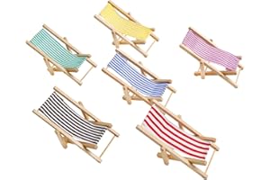 HIAWBON 6 Pcs Miniature Furniture Wooden Folding Beach Sunbath Chairs Mini Patio Lounge Chair Ornament for DIY Garden Pool Decoration Birthday Gift Cake Topper