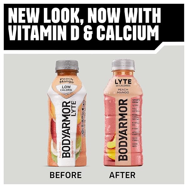 BODYARMOR LYTE SPORTS DRINK LOW-CALORIE SPORTS BEVERAGE, PEACH MANGO, NATURAL FLAVORS WITH VITAMINS, POTASSIUM-PACKED ELECTROLYTES, NO PRESERVATIVES, PERFECT FOR ATHLETES, 16 FL OZ