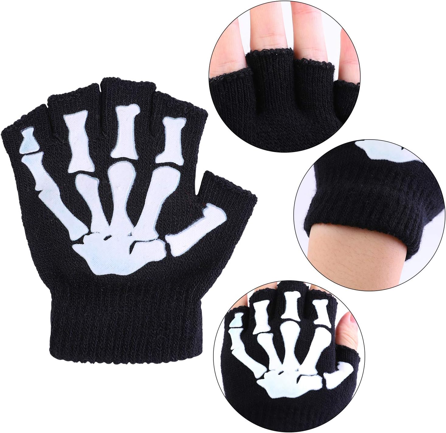 Cooraby 2 Pairs Kids Skeleton Gloves Glow in The Dark Fingerless Knitted Gloves: Toys & Games