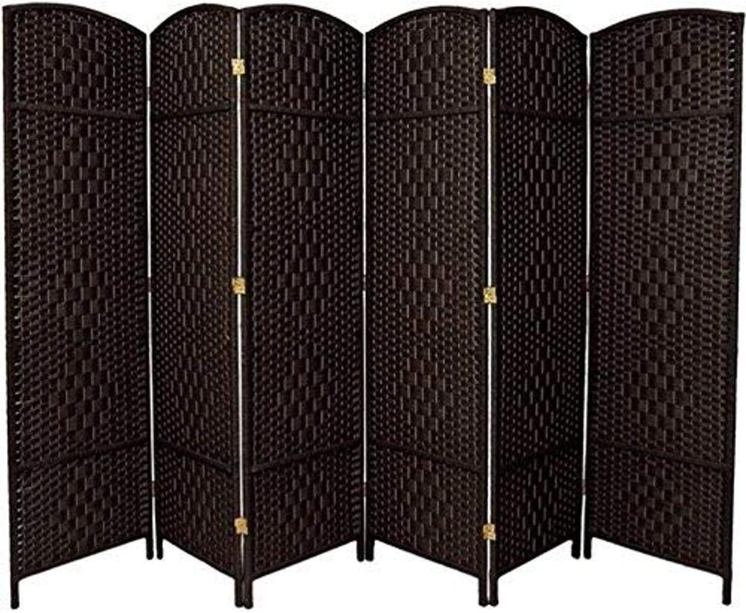 Oriental Furniture 6 ft. Tall Diamond Weave Fiber Room Divider - Black - 6 Panel