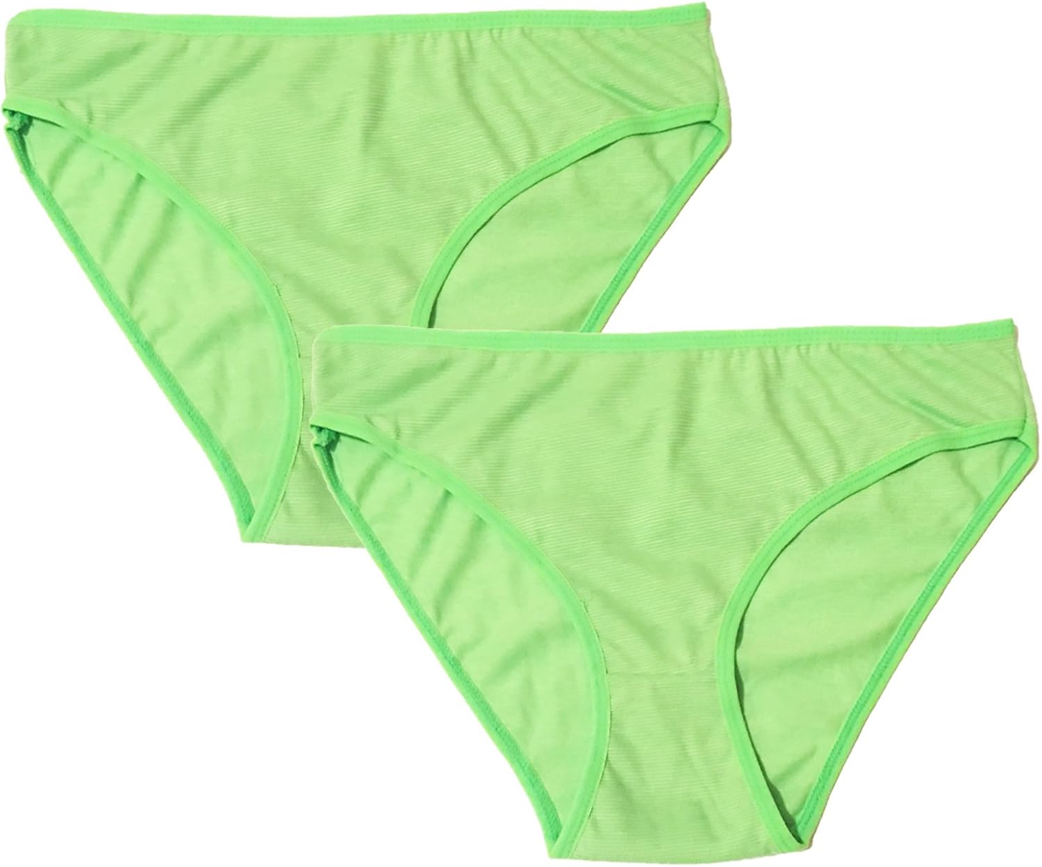 2 x Ladies Knickers Bright Green, Thin Striped Underwear, Panties