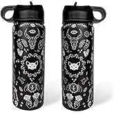 Goth Tumbler with Straw and Lid Gift for Boys Girls Gothic Water Bottle Halloween Travel Kettle Cup for Car Cold and Hot Stainless Steel Double Wall Insulated Mug (cat rose, 18oz)