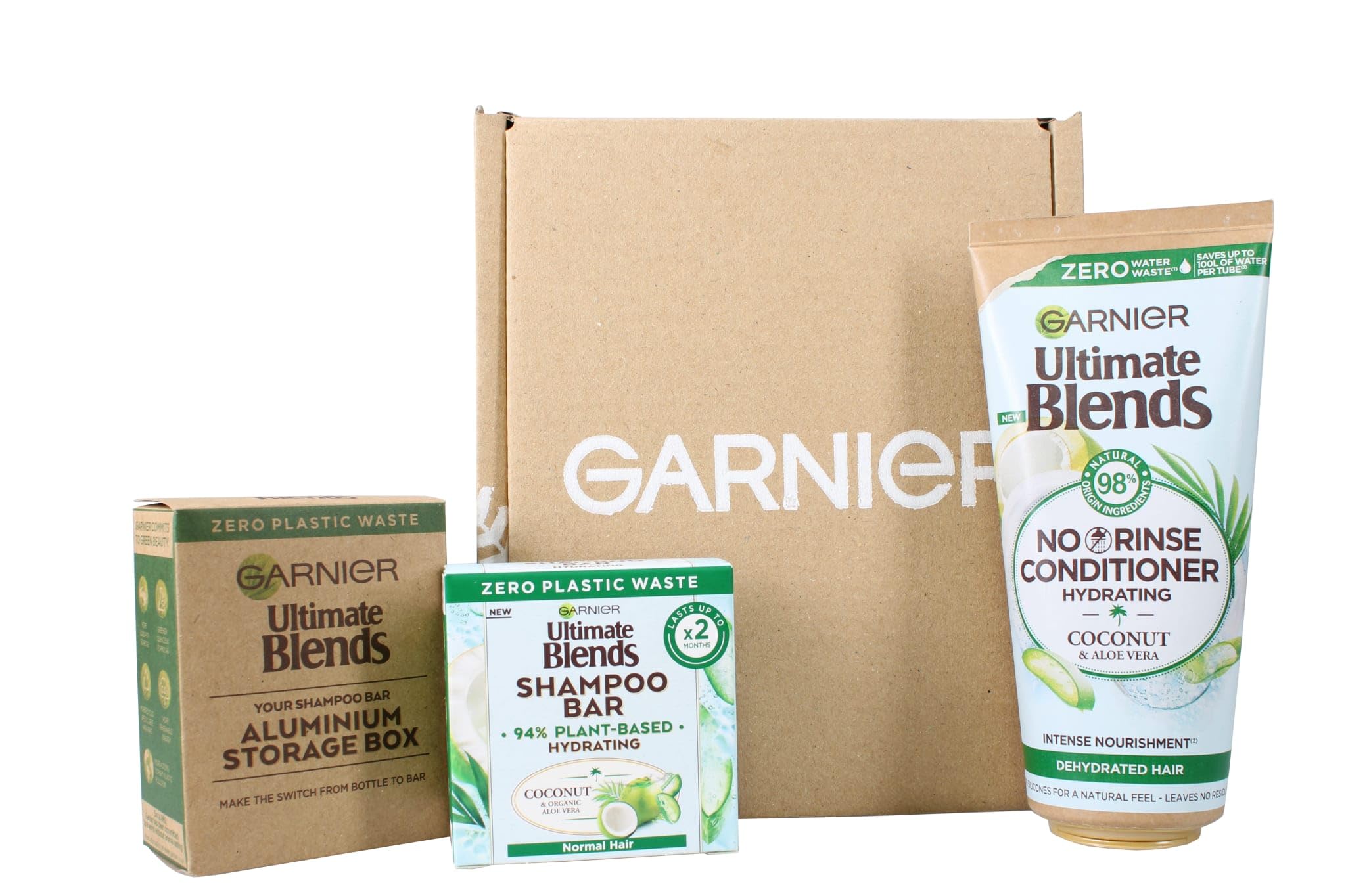Garnier Ultimate Blends Pack - HYDRATING COCONUT & ALOE VERA SET 3PC Eco Friendly No Plastic Waste