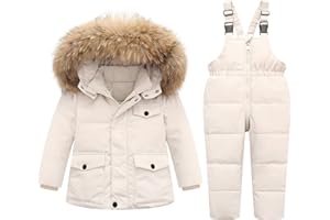 YUEMION Toddler Girl Snowsuit 2Pcs Kids Down Jacket Winter Hooded Coat +Snow Bib Pants Kids Windproof Skiing Suit (2T/6T)