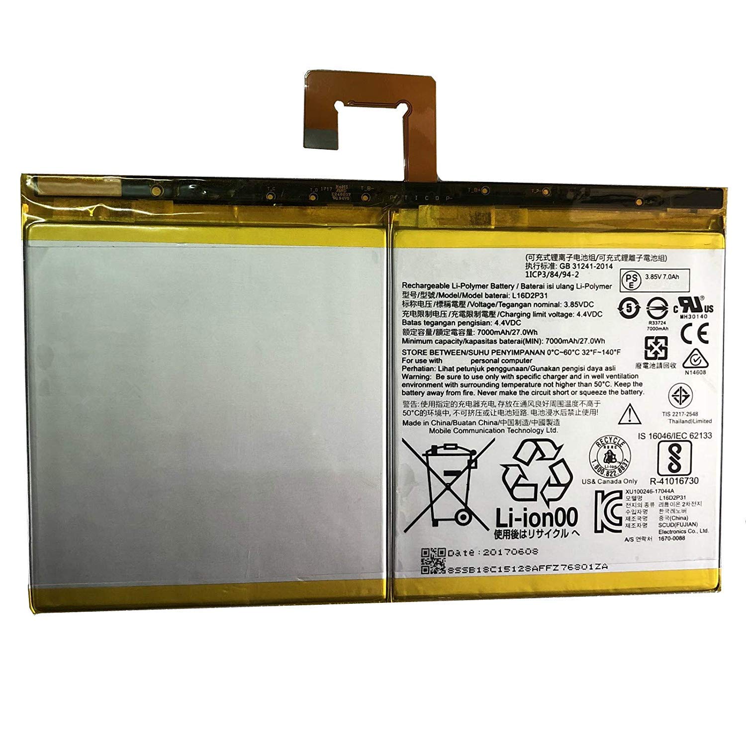 L16D2P31 Tablet Battery Replacement for Lenovo Tab 4 10 Plus TB-X704F TB-X704L TB-X704Y TB-X704V TB-X704A ZA2M ZA2R ZA2T ZA2X TAB4 10 TB-X304F TB-X304L TB-X304X ZA2K Series(3.85V 27Wh 7000mAh)