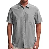 Mens Cotton Linen Short Sleeve Shirts Casual Lightweight Button Down Shirts Vacation Beach Summer Tops with Pocket