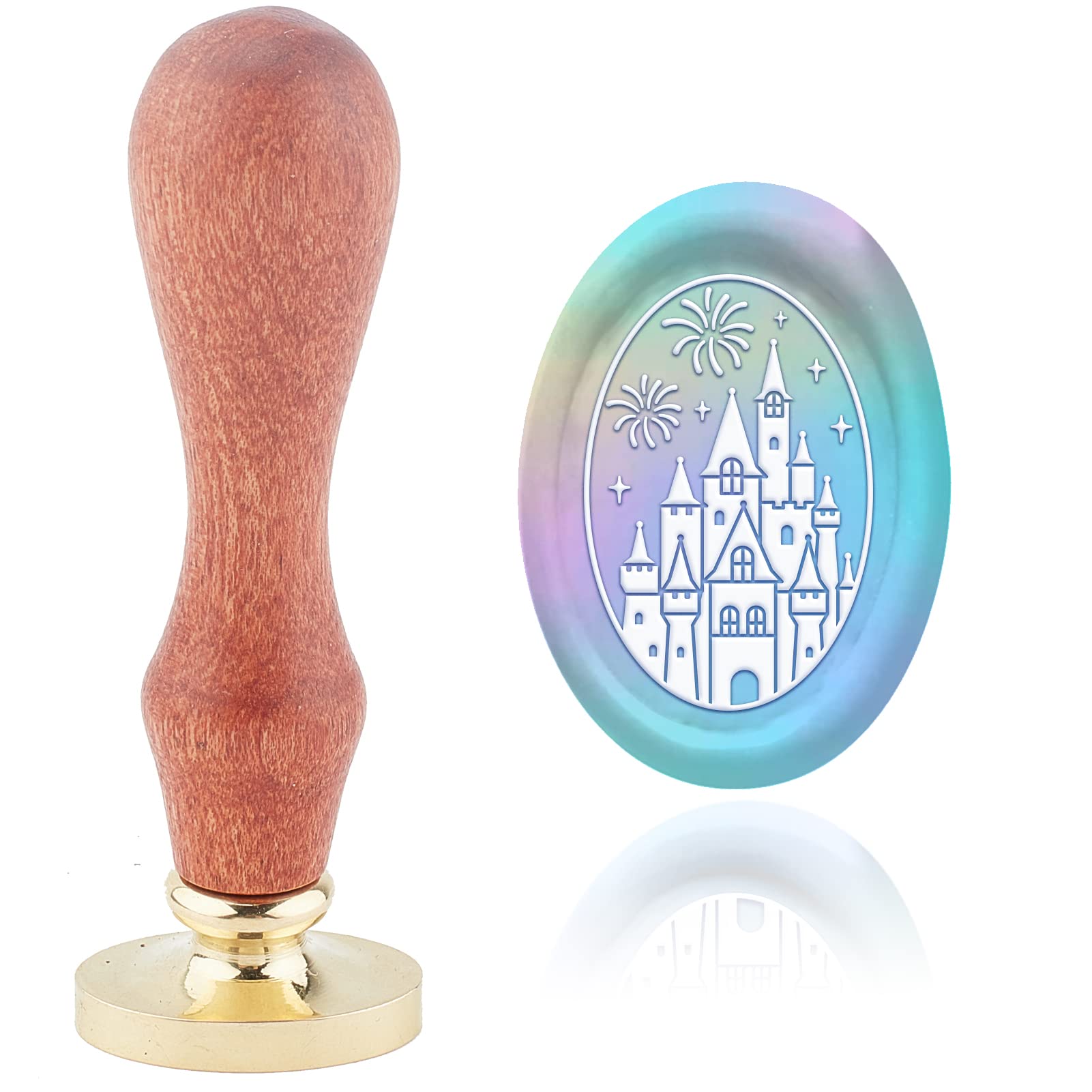 CRASPIRE Wax Seal Stamp Castle Sealing Wax Stamps Fireworks Oval 20×30mm Removable Brass Head Sealing Stamp with Wooden Handle for Cards Invitations Gift Wrap