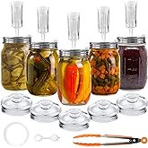 Artcome 28 Pcs Fermentation Kit-5 Stainless Steel Fermentation Lids, 5 Glass Weights, 5 Airlocks, 6 Silicone Rings, 6 Silicone Grommet, 1 Silicone Tong for Wide Mouth Mason Jar(Jars Not Included)