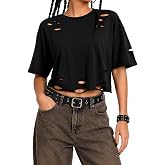 Avanova Women Tie Dye Cropped T Shirts Distressed Rave Tops | Short Sleeve Crop Tops, Tie Dye Print Tee, Lightweight Soft Fabric, Ripped, Rave Concert Tops, Punk Rock, Gothic Outfits