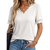 Dokotoo Womens Tops Summer Casual Short Sleeve V Neck Lace Shirts Dressy Eyelet Embroidery Blouses