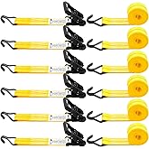 SALUINOKI 6 Pack 2 inch Ratchet Straps Heavy Duty J Hook 2 in x 15ft with Strong Ratcheting, Cargo Load Tie Down Strap 2200lbs Working Load for Trucks Yellow