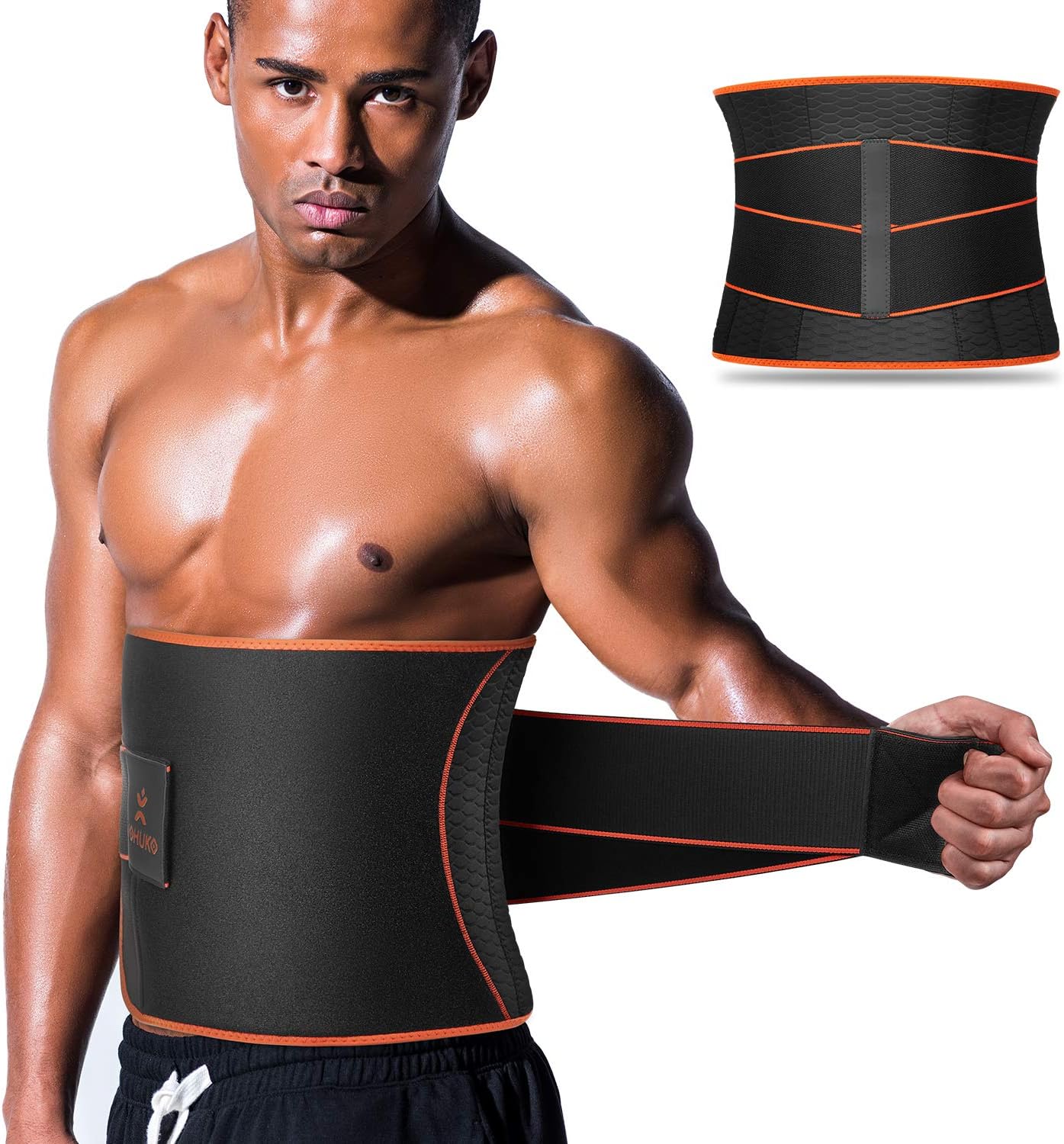 VOHUKO Sauna Waist Trimmer, Wide Men Waist Trainer, Sweat AB Belt with Adjustable Pressure Straps, Weight Loss Back Support Neoprene Motion Splicing Belt
