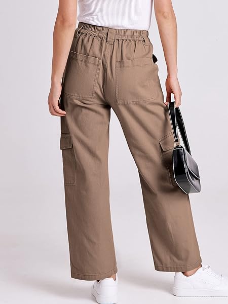 ANRABESS WOMEN’S CARGO PANTS HIGH WAISTED BAGGY MULTIPLE POCKETS CASUAL TRENDY FASHION RELAXED FIT Y2K TROUSERS BROWN SMALL
