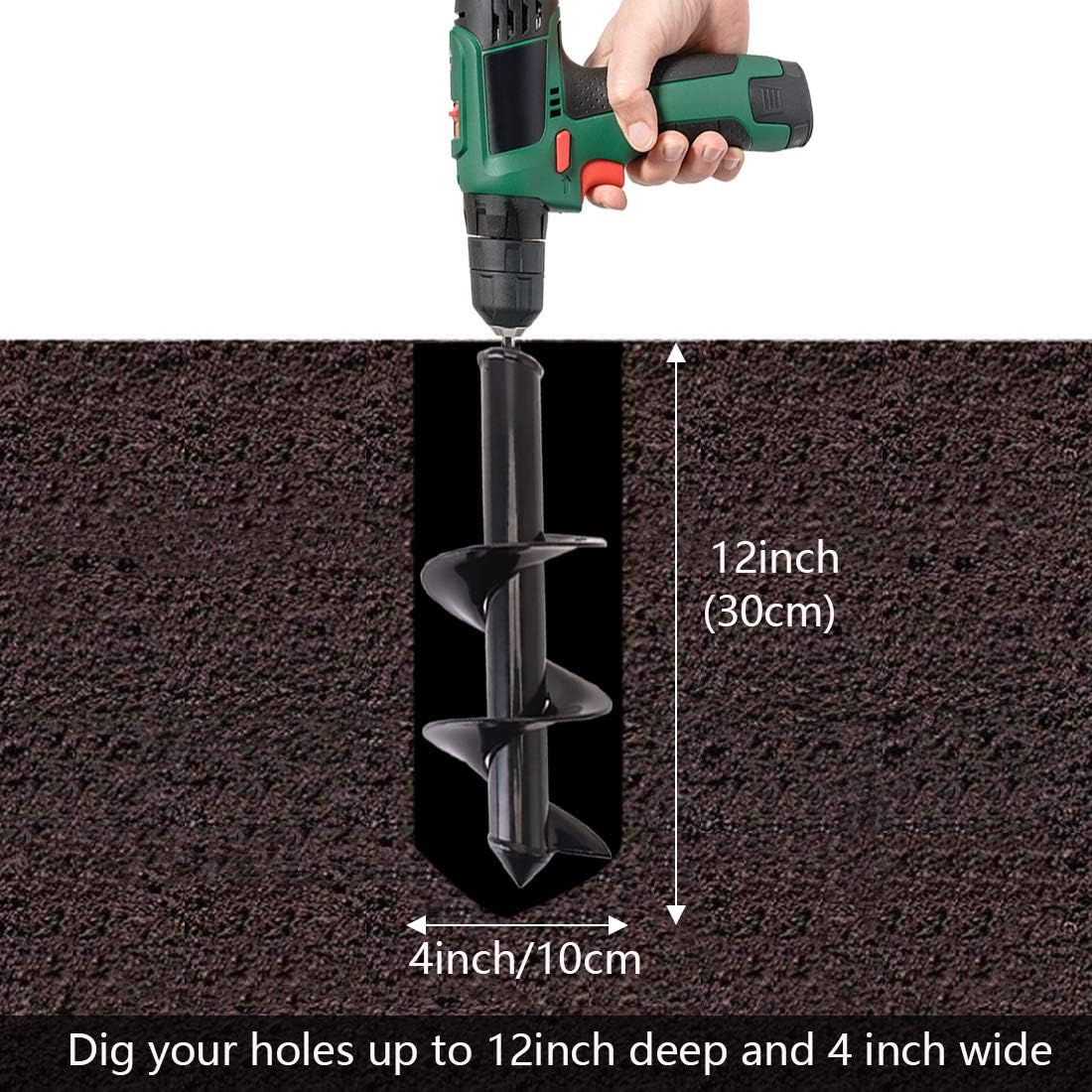 Auger Drill Bit, Raculety 4x12 inch Garden Plant Flower Bulb Auger Spiral Hole Drill Rapid Planter Bulb & Bedding Plant Augers with Garden Genie Gloves - Post Hole Digger for 3/8” Hex Drive Drill: Home Improvement
