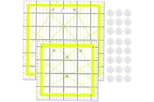 KGXULR Quilting Ruler Set, 2 Pack Acrylic Quilting Ruler (6"X6")-(9.5"X9.5"), Square Quilting Rulers Fabric Cutting Ruler Clear Mark with Non Slip Rings for Easy Precision Cutting and Crafts Quilting