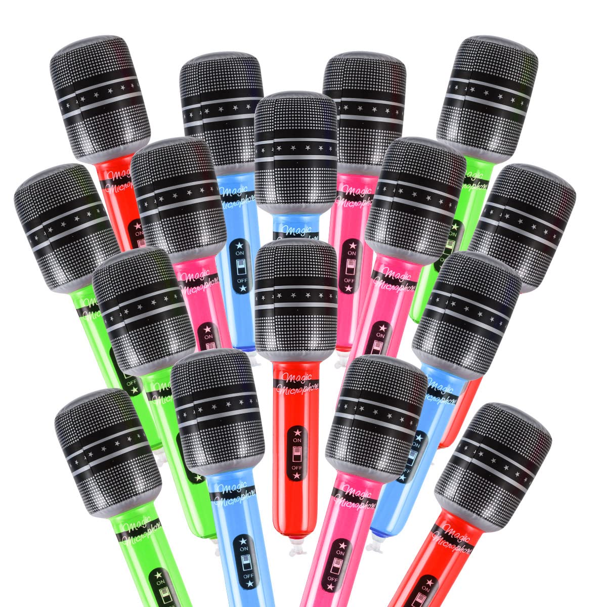 Photo 1 of JOLLYSTYLE 24PCS Inflatable Microphones for 80s 90s Party Favors Decorations - 80s 90s Party Decorations Supplies Plastic Toy Microphone Prop for Adult