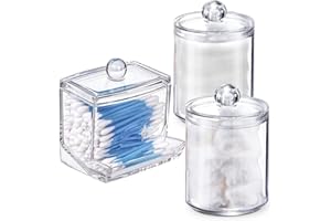 WISIEW Swab Holder Canisters with Lid, Bathroom Qtip Dispenser Apothecary Jars, Clear Plastic Cotton Ball Pad Container for Cotton Swabs, Q-Tips, Make Up Pads, Cosmetics