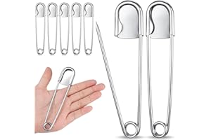 Juexica 5 Pcs Large Safety Pins 5 Inch Jumbo Stainless Steel Safety Pins Heavy Duty Huge for Strong Laundry Upholstery Sewing Quilting Key Rings Craft Outdoor (Silver)
