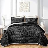 AILONEN Black Goth Skull Quilt Set- King Size Floral Skull Quilt Bedding Set - 3Pcs Boho Tree of Life Quilted Bedspread Coverlet for Boys Girls Adults with 2 Pillowcases
