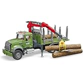 Bruder 02824 Mack Granite Timber Truck with Loading Crane and 3 Trunks