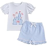 Summffie Toddler Baby Girl Summer Clothes Short Sleeves T-Shirt Tops and Ruffled Shorts Set Cute Summer Outfits 2Pcs