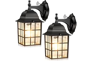 Brightever 2-Pack Dusk to Dawn Outdoor Wall Lantern, Exterior Light Fixtures with Photocell Sensor, Black Wall Light Waterproof, Waterfall Glass Outside Wall Sconce for Porch House Garage