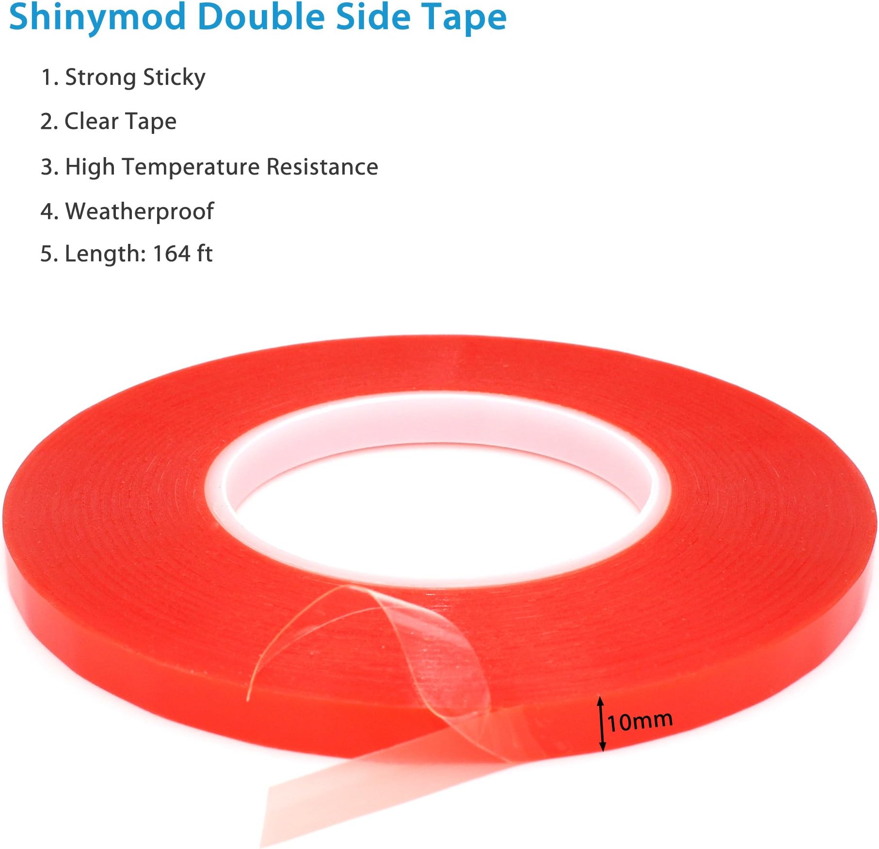 Shinymod PET Acrylic Double Side Adhesive Clear Tape Strength Sticker Heavy Duty Self-adhesive for Repair Cellphone Touch Screen Digitizer LCD Display Tablet PC (10mm)