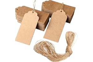 200 Pieces Gift Tags, BetterJonny 4cm*9cm Rectangle DIY Name Tags Brown Kraft Tags Hang Tags with 20 Meters String for Luggag