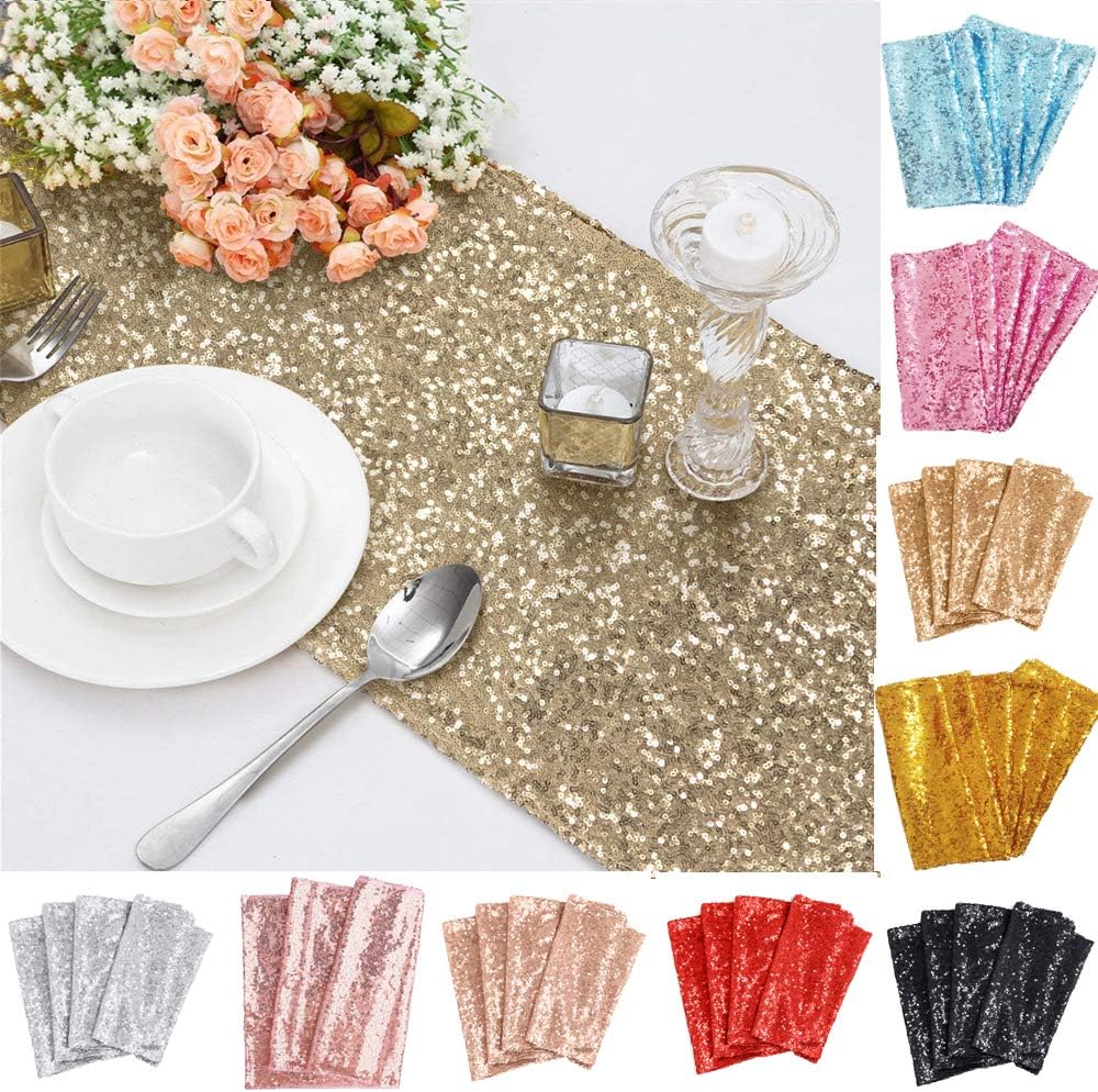 Time to Sparkle 10pcs 12"x108" Glitter Sequin Table Runner Chair Sashes Swags Wedding Party Table Decoration-Ivory