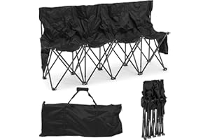 Kigley Portable 4 Seat Soccer Bench Chairs Foldable Team Sports Bench with Pockets and Carrying Bag for Camping Soccer Sports Team Basketball Football Practice Games(Black,1 Pcs)