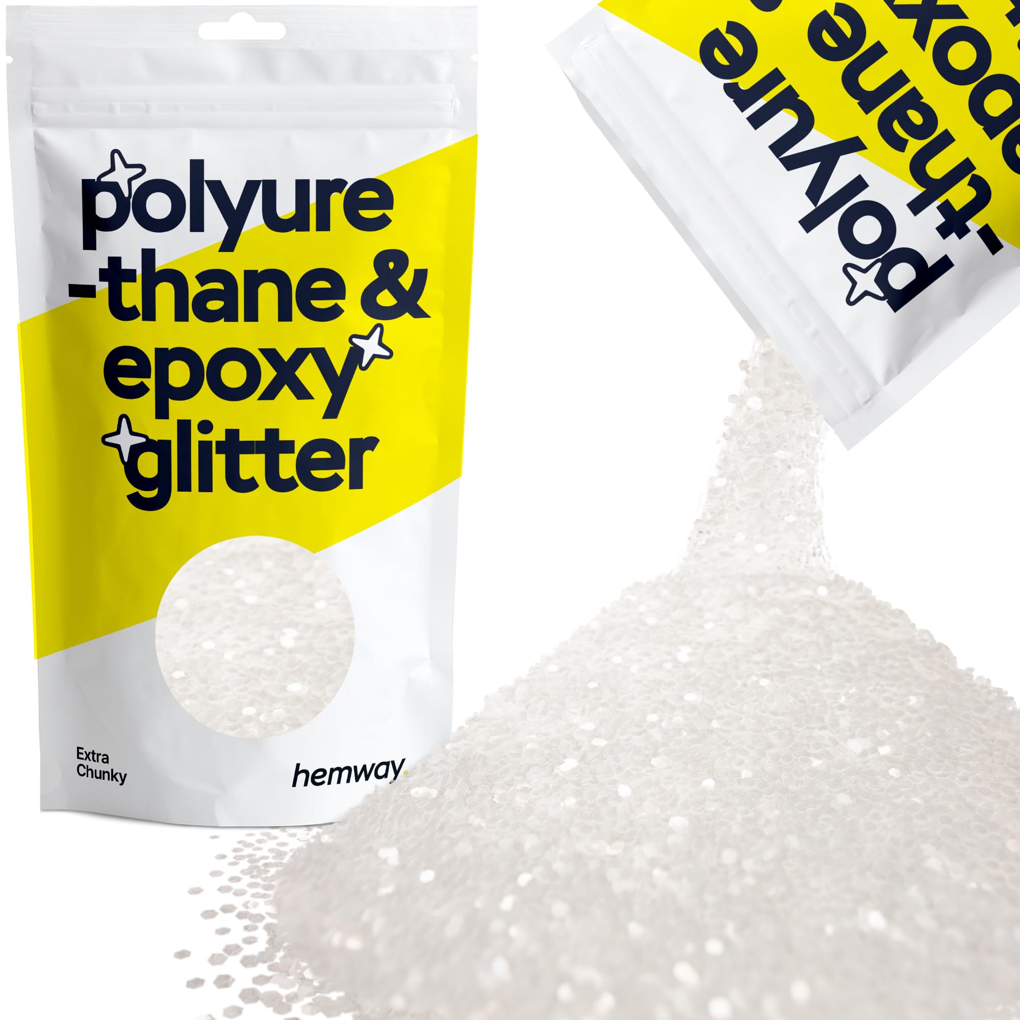 Hemway Resin Glitter White Iridescent 100g Extra Chunky | Polyurethane & Epoxy Glitter for Resin Crafts, Tumblers, Coasters, Floor & Table Art