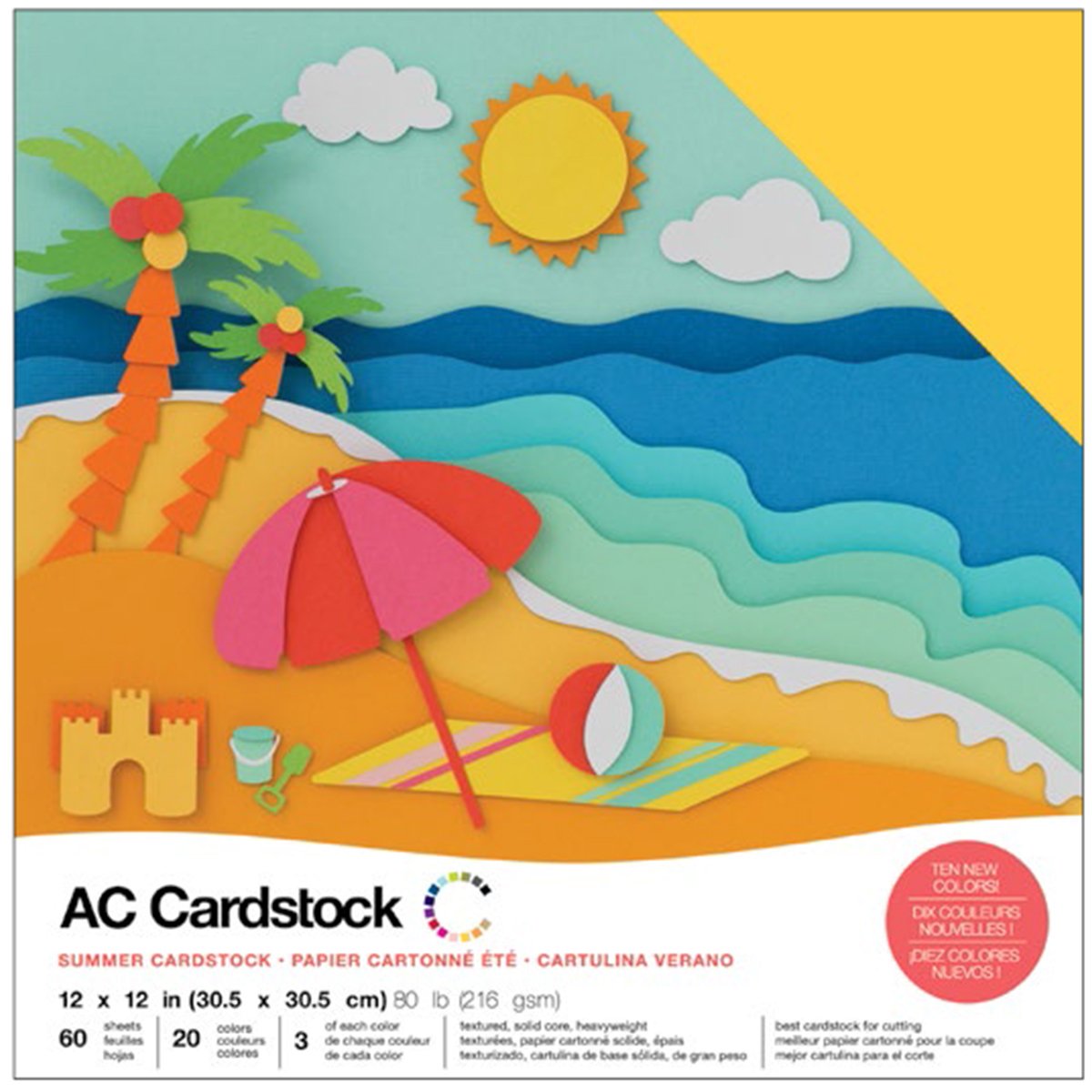 American Crafts 376988 Variety Cardstock, Multi-Colour, 12 x 12-Inch, Pack of 60