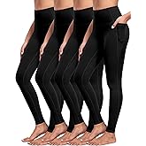 NORMOV 4 Packs Yoga Leggings with Pockets for Women, Soft High Waisted Tummy Control Workout Pants