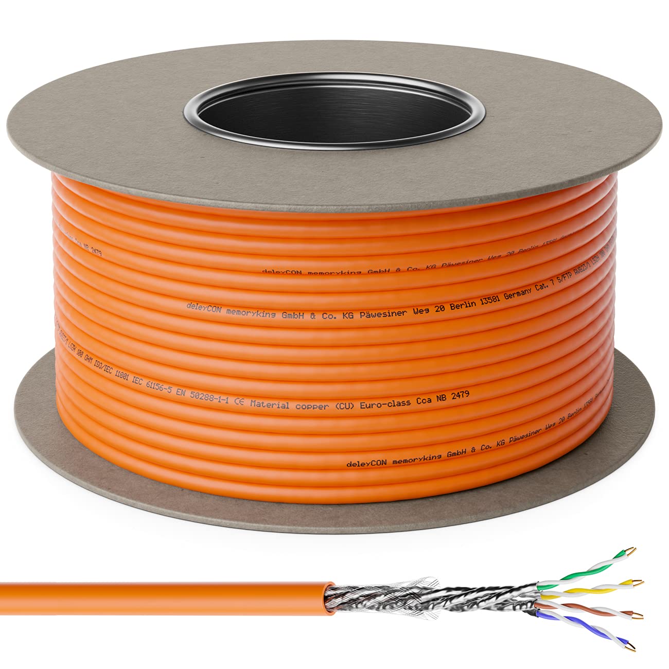 deleyCON 100m (328.08 ft.) CAT.7 Installation Cable Copper Rigid S/FTP PIMF Network Installation LAN Ethernet Data Cable Gigabit CAT7 10Gbit 1000MHz LSZH Halogen Free Declaration of Performance - GHMT Certified