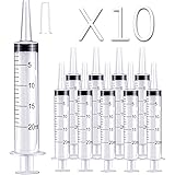 10 Pack 20ml/cc Plastic Syringe Large Syringes Tools Catheter Tip Individually Sealed with Measurement for Scientific Labs, M