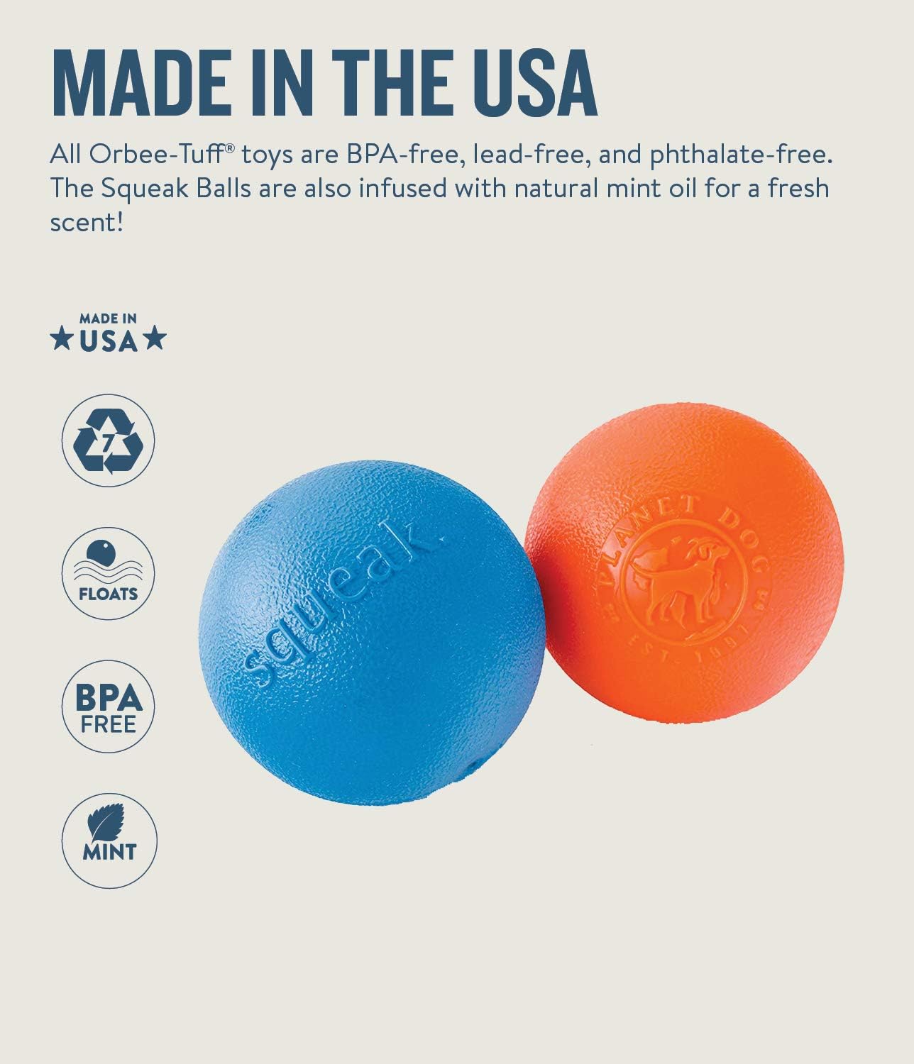 Planet Dog Orbee-Tuff Squeak Ball Blue Dog Fetch Toy, Medium - Image 5