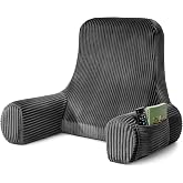 HUMANCOZY Reading Pillow for Bed Sitting Up, Back Support Pillow with Arms | Husband Pillow Bed Rest Pillow, Removable Washable Cover, Side Pockets for Phone Tablet Remote, TV Gaming Couch Floor Use